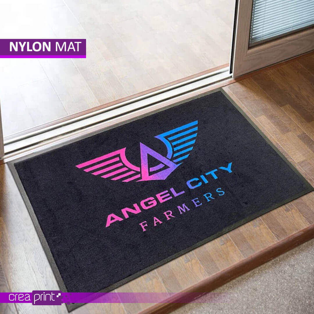 Nylon custom logo mat with personalized design – perfect for branding and welcoming guests.