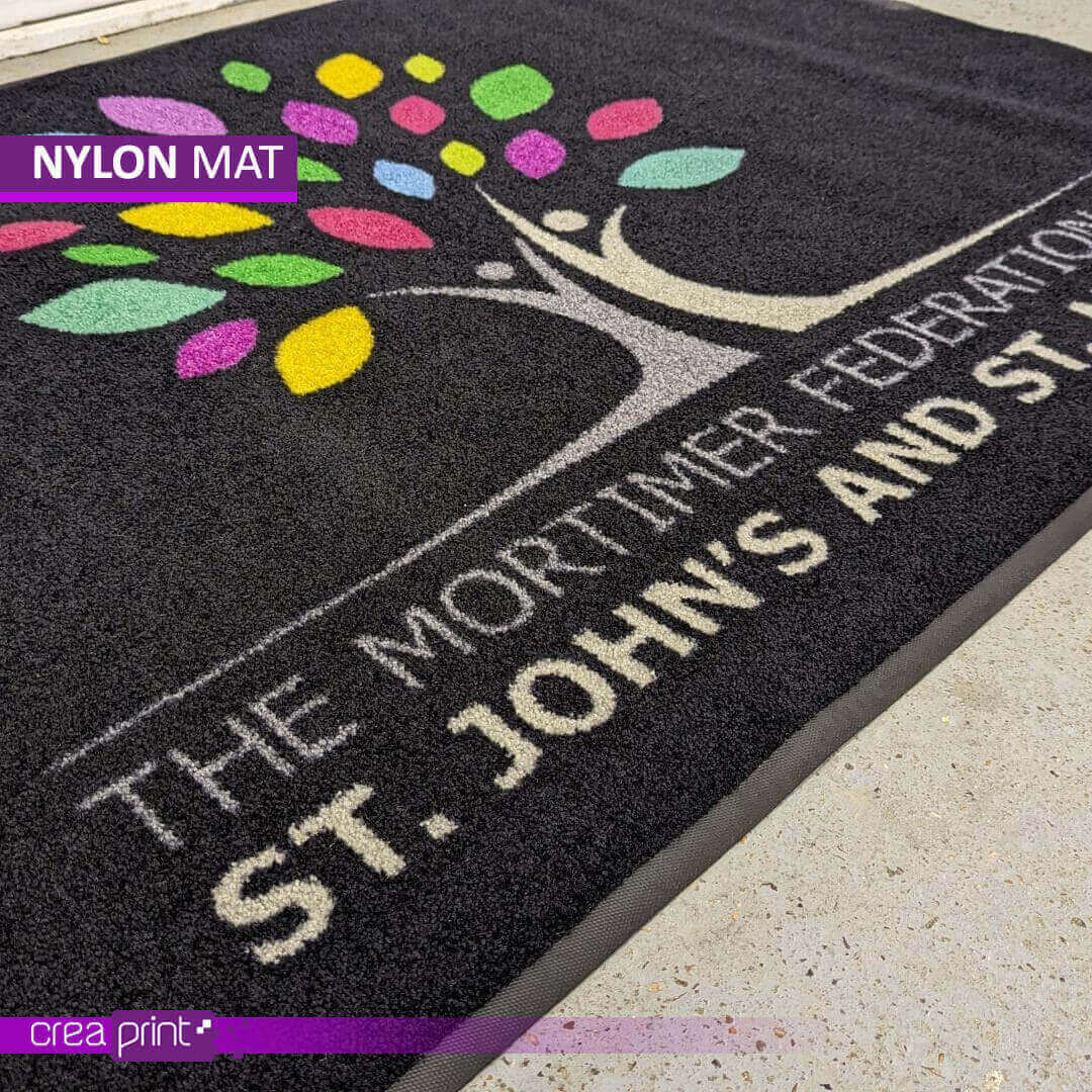 Custom nylon door mat with logo and design – perfect for businesses, homes, and events.