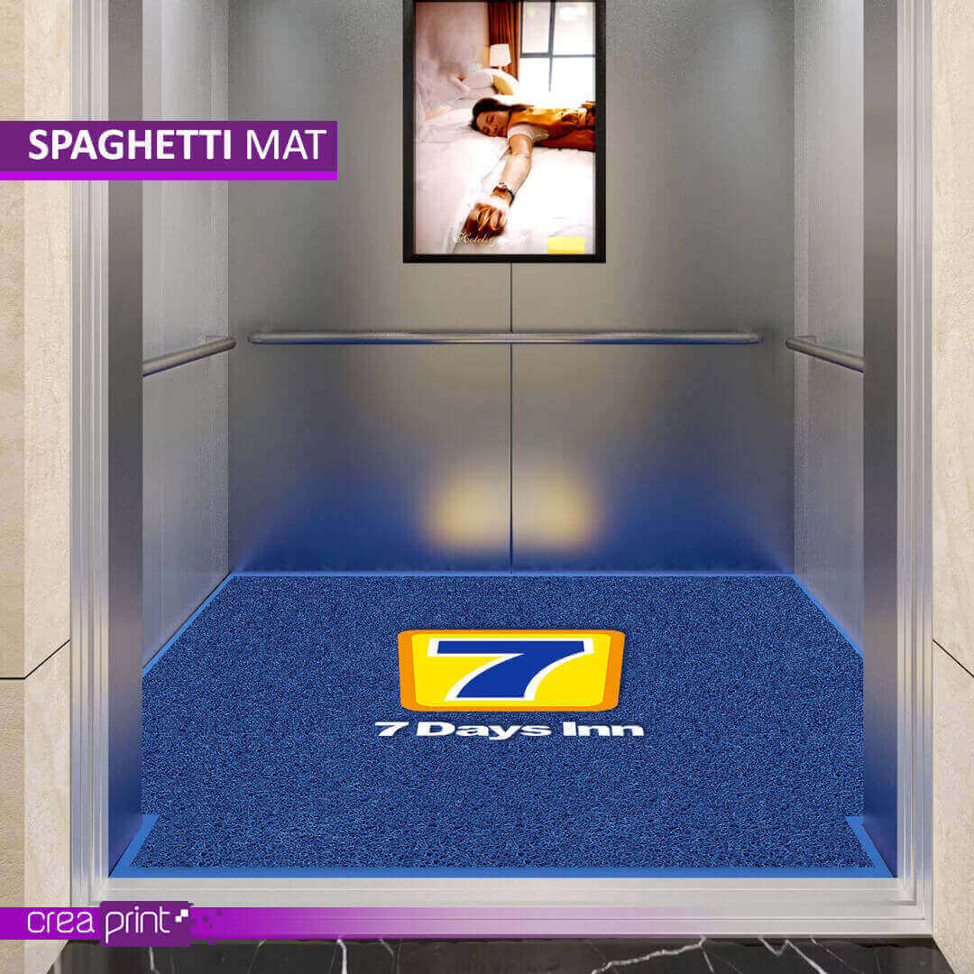Premium spaghetti door mat with custom logo, designed for durability and elegant entryway appeal.