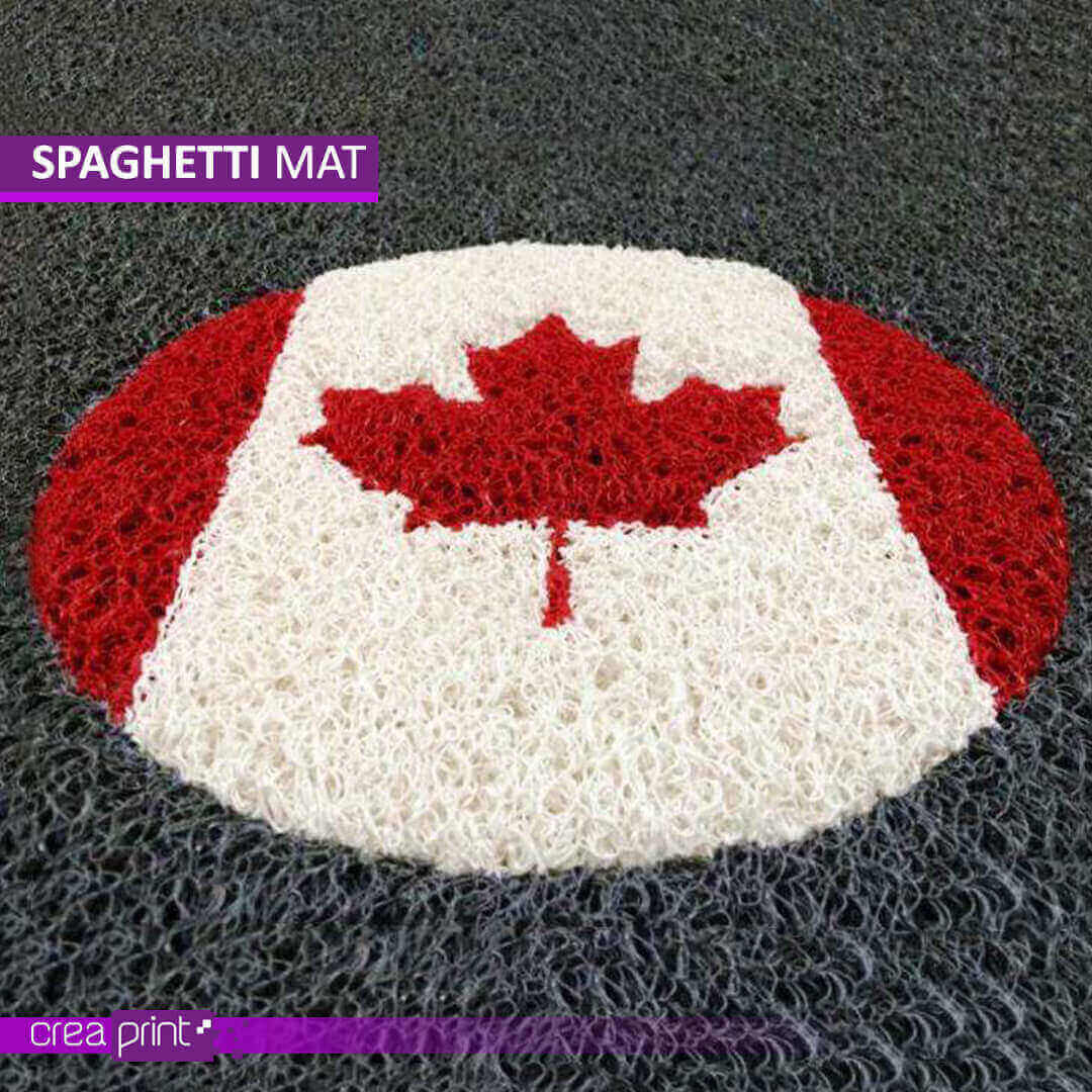 Custom spaghetti door mat with logo – dirt-trapping, weatherproof, and ideal for branding.