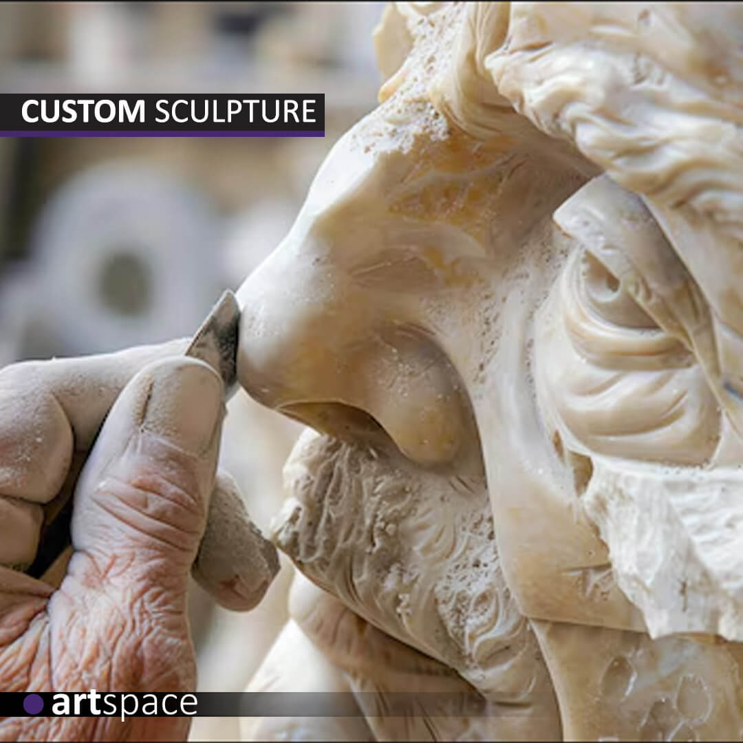 Marble sculpture of a king's face, showcasing intricate details and craftsmanship