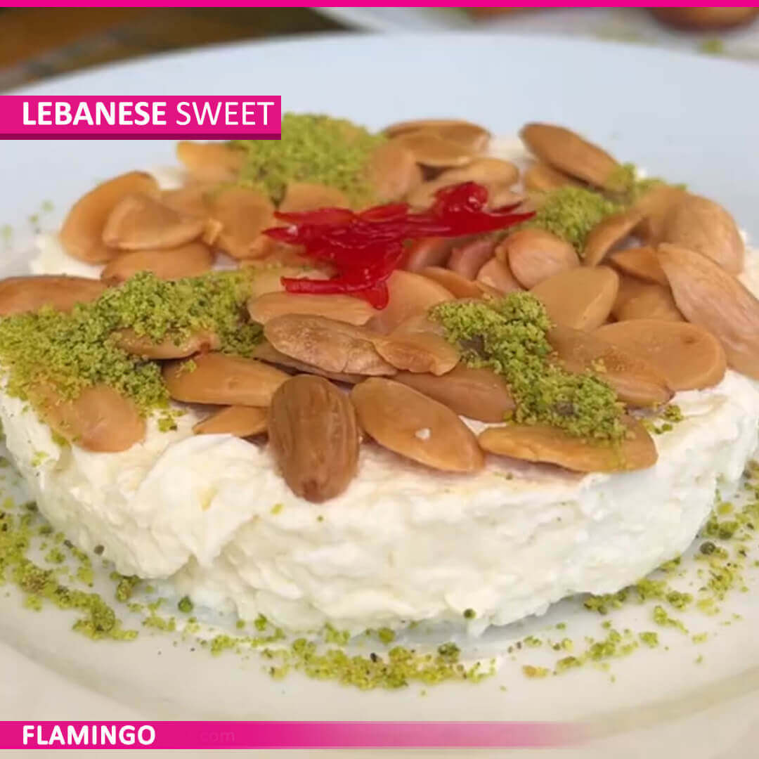 Traditional Lebanese ashta topped with mixed nuts.