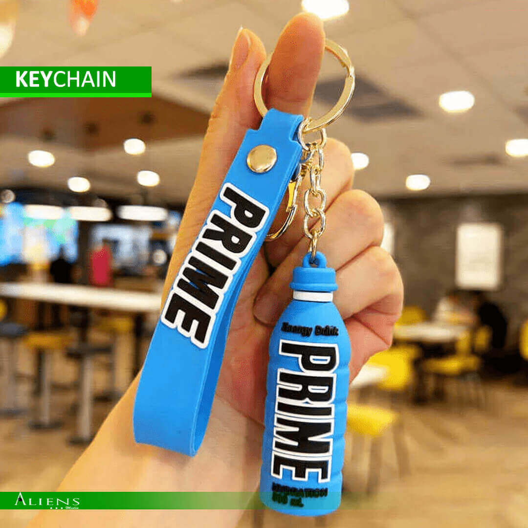 A variety of 3D PVC keychains in different shapes, including a bottle, airplane, and motorcycle, showcasing customization options.