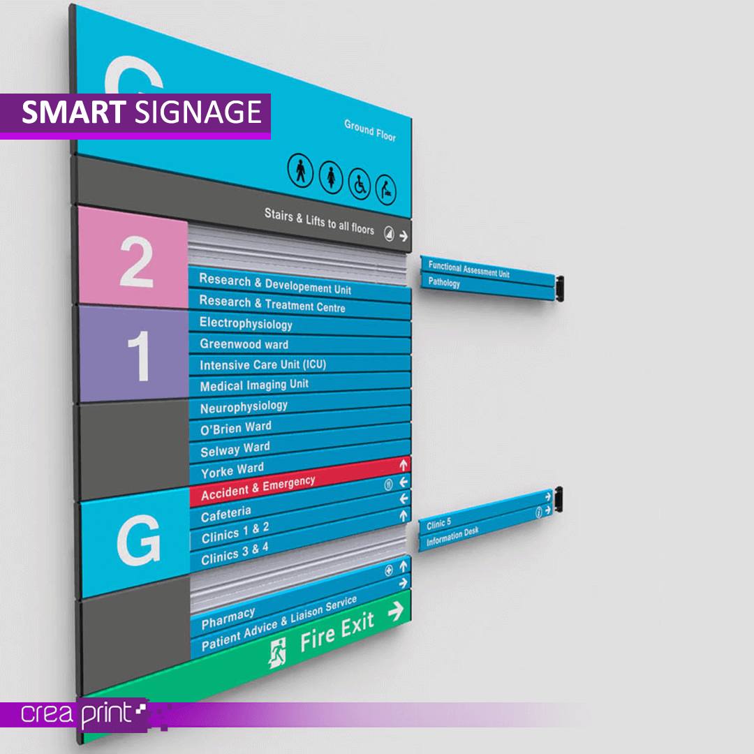 Custom modular signage system for versatile indoor and outdoor use, designed and produced by Creaprint for promotional and informational purposes.