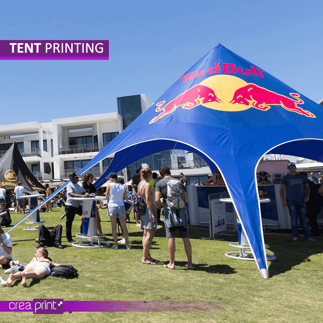 Printed outdoor, indoor, and event tents customized with designs and logos.