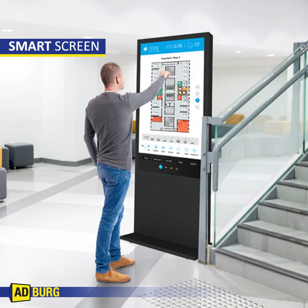 AdBurg Stand-Alone Advertising Kiosk – Smart Touch Screen Displays for Malls, Universities, and Hospitals