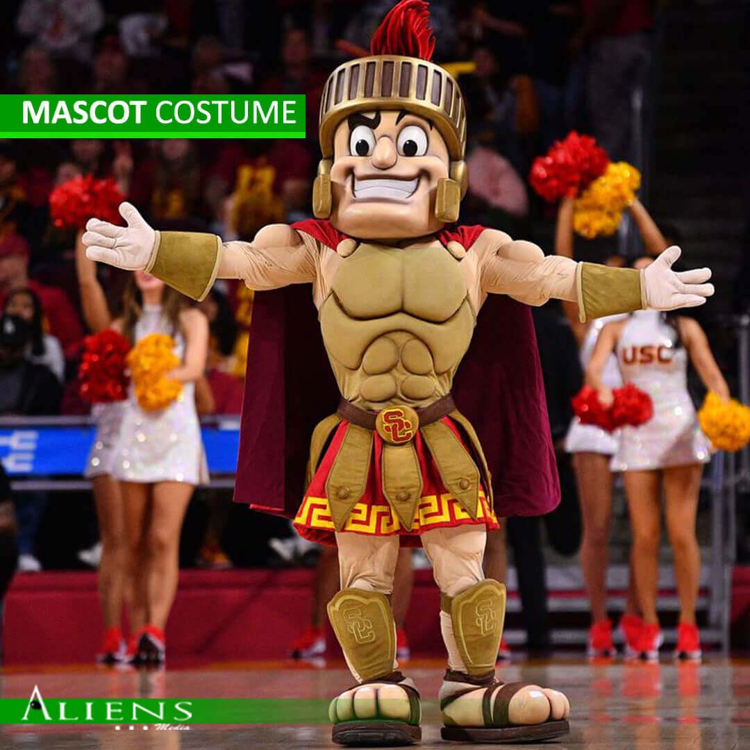 Sports-themed mascot costume energizing a crowd during a game.