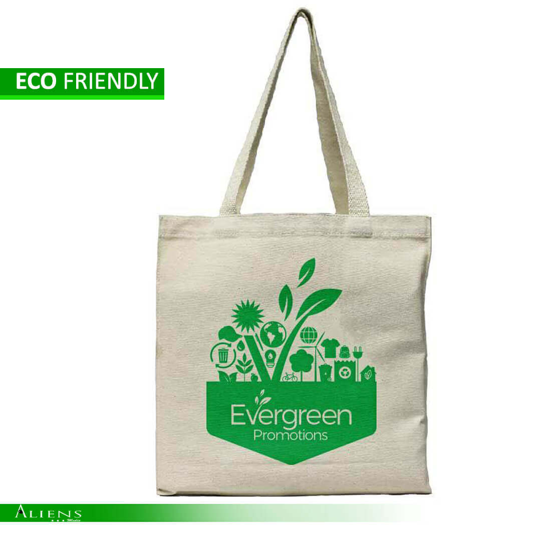 Reusable eco-friendly bag with custom branding, perfect for sustainable living.