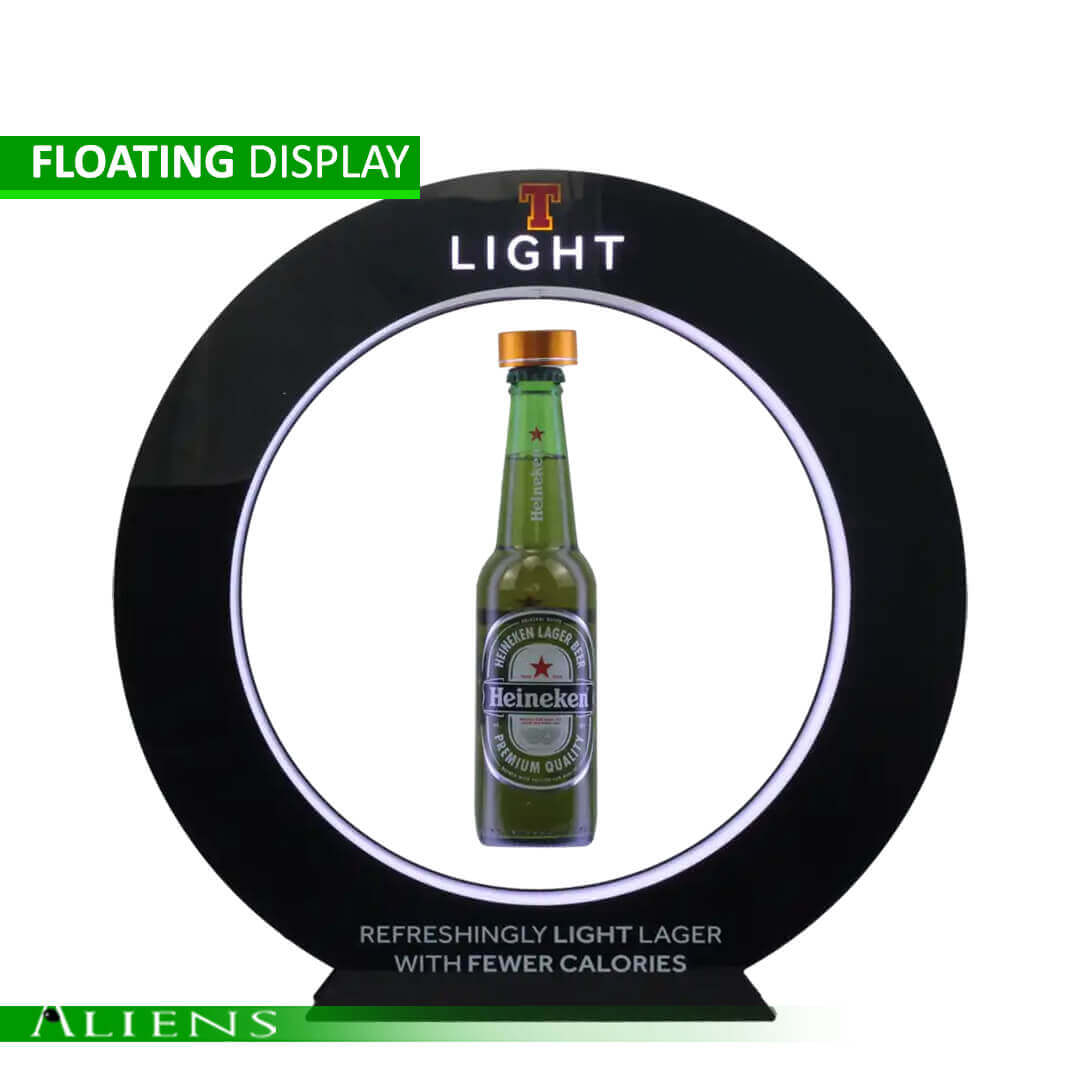 Promotional tray with a branded logo used for serving drinks at a trade show.