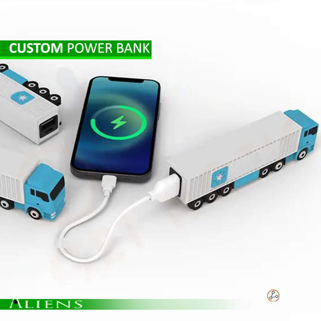 Custom-branded power bank with a sleek design and high-capacity charging capability, ideal for promotional gifting.