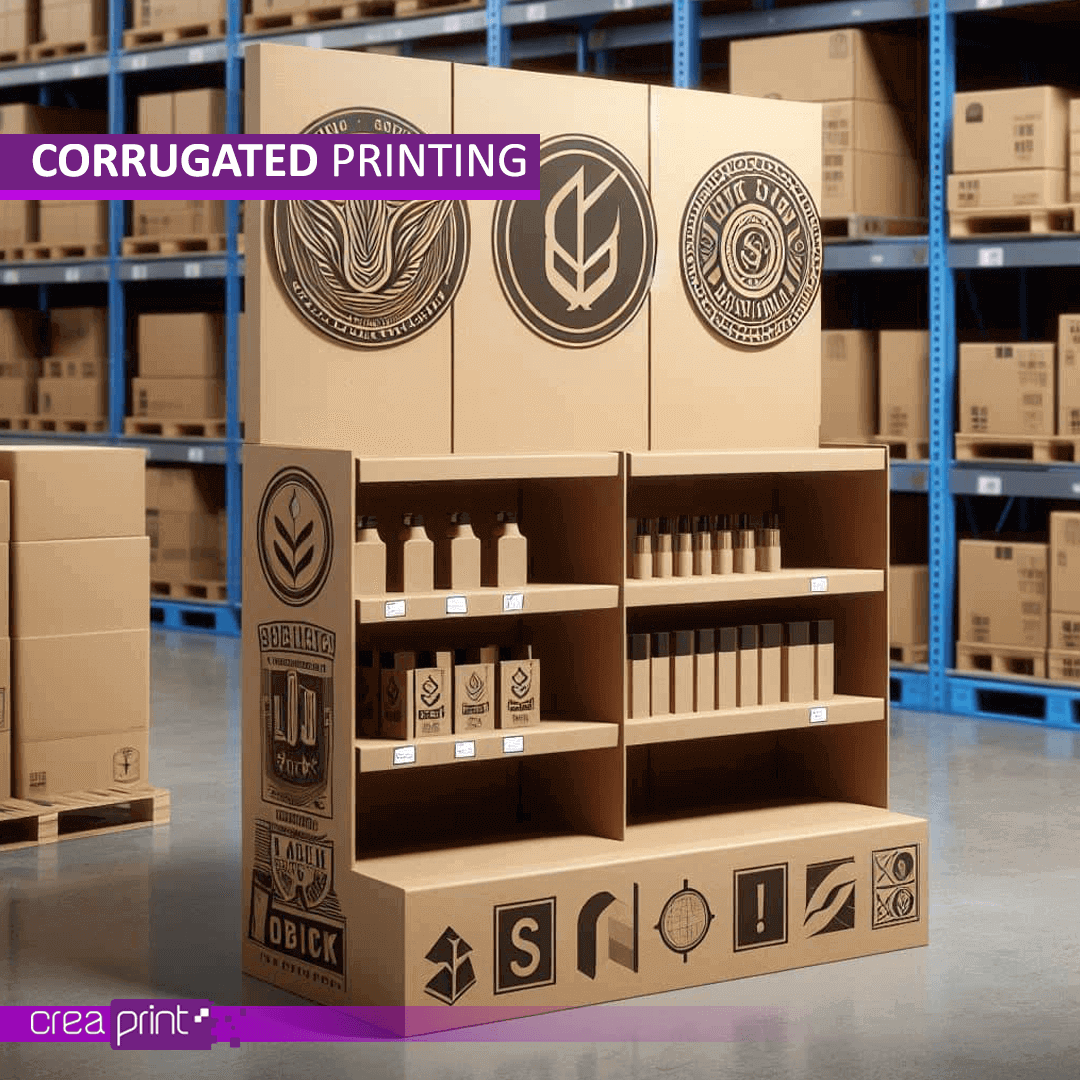 Custom corrugated stand designed for trade shows, exhibitions, and promotional displays.