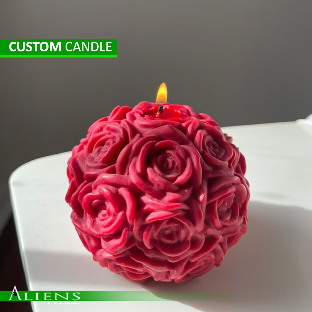 Elegant custom candle with branded logo and personalized design.