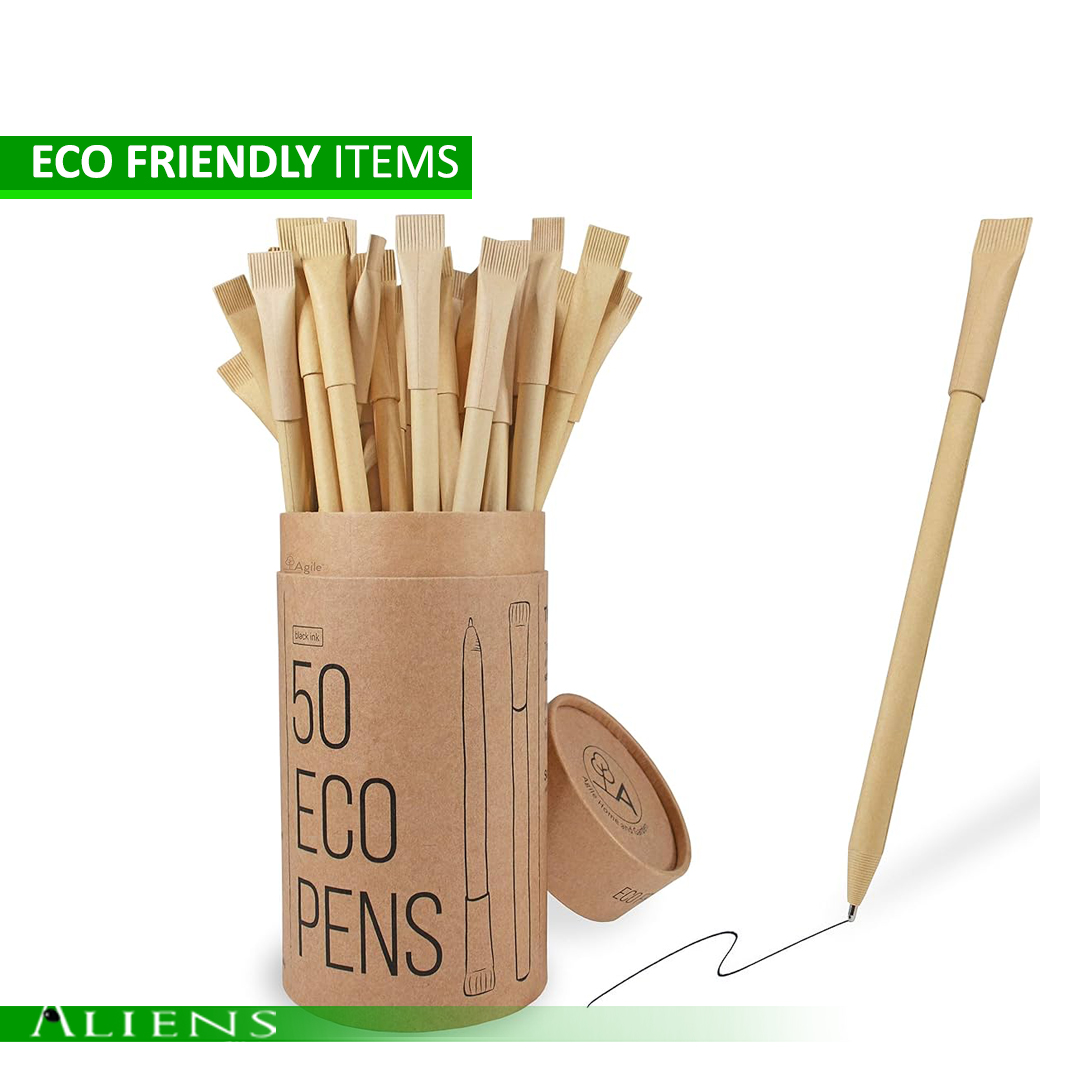 Custom eco-friendly pen made from bamboo with engraved logo.