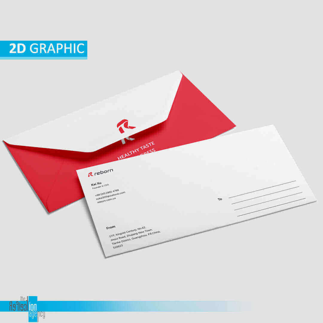 Custom envelope design featuring a unique and eye-catching design with the company logo and contact information, enhancing brand recognition.