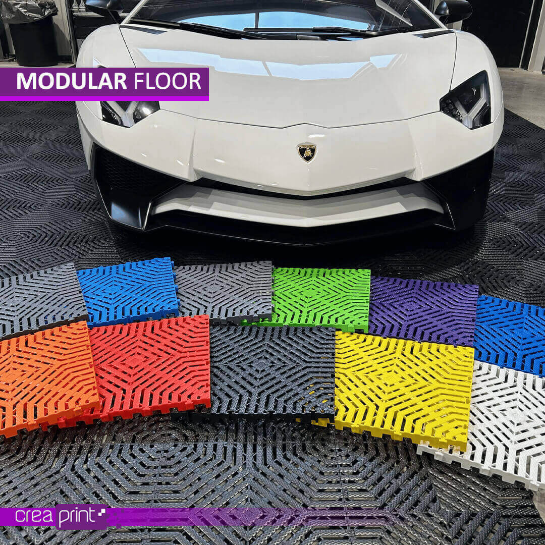 Premium modular floor mats with interlocking design, high weight capacity, and slip-resistant surface, perfect for garages, pools, and industrial spaces.