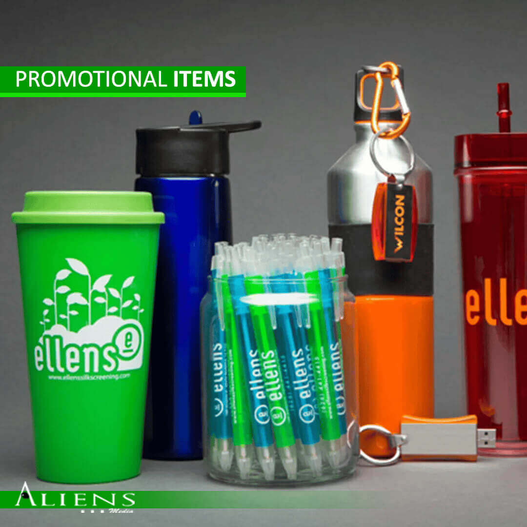 Tailored promotional products showcasing unique designs, colors, and logos for impactful branding.