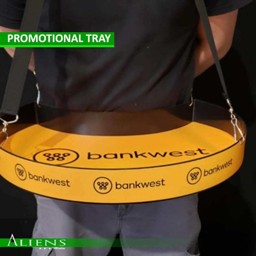 Promotional sampling tray with sleek branding and functional design.