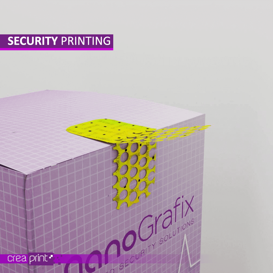 Holographic security label with intricate design reflecting light, showcasing anti-counterfeit technology.