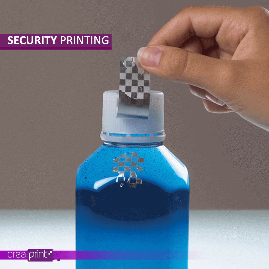 A dynamic holographic label shifting colors and patterns with movement, showcasing intricate 3D effects.