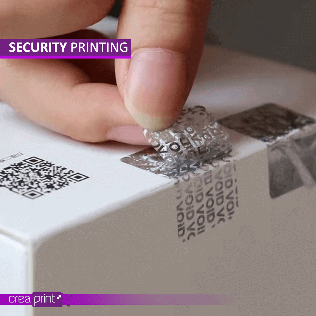 A close-up of a shimmering holographic label, revealing intricate 3D patterns that shift and change with movement.