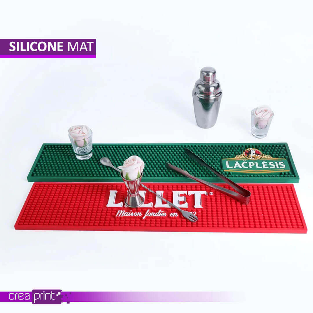 Durable silicone desk mat with custom designs for workspace protection and style.