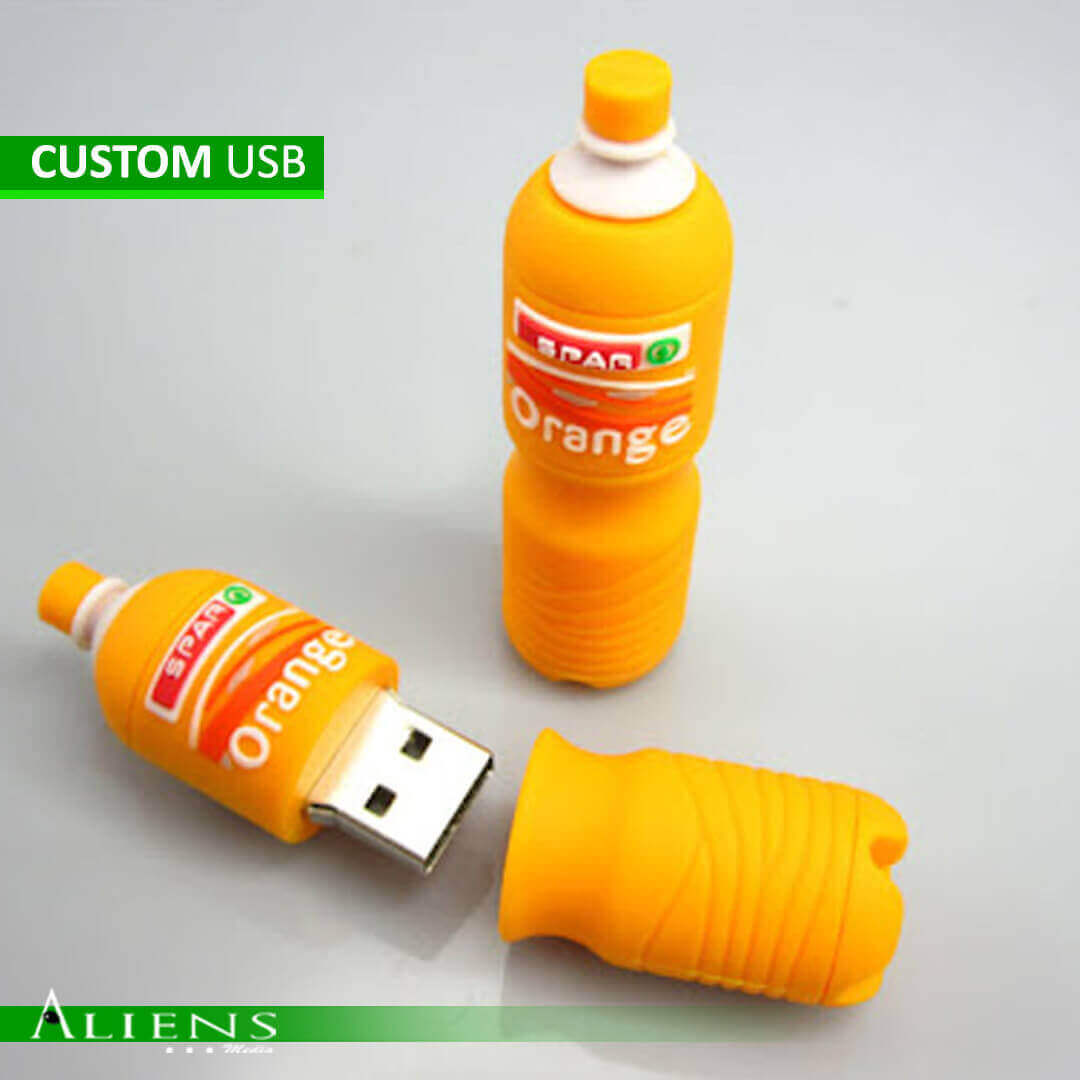Custom USB drives with engraved logos and various storage capacities, ideal for corporate gifting.