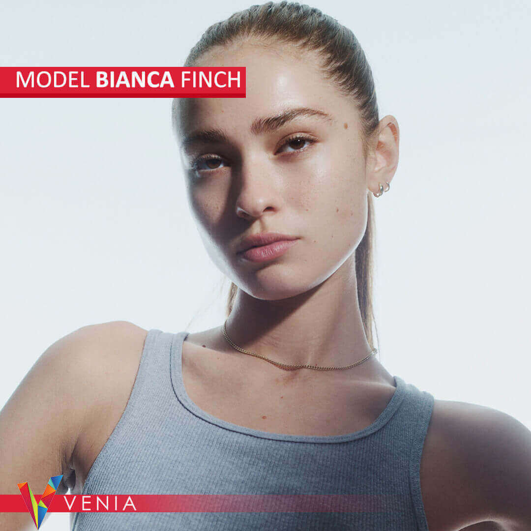 Confident female model from Venia Agency posing for a fashion event.