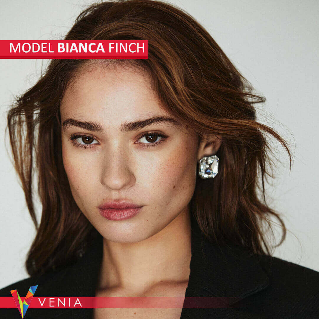 Professional female model from Venia Agency in a high-fashion photoshoot.