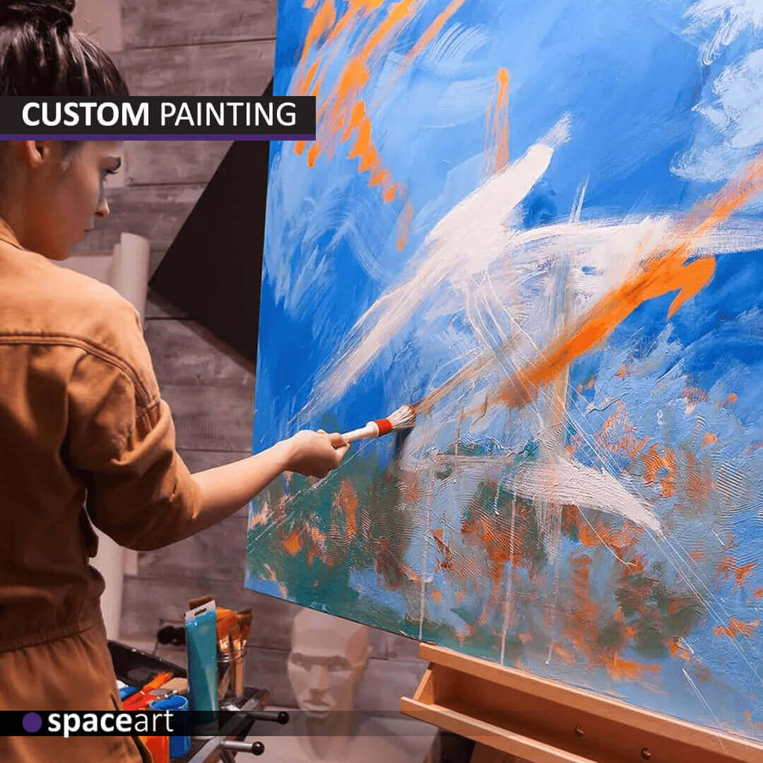 Custom abstract painting by Space Art, bespoke luxury art creation in Lebanon, Jordan, Iraq, UAE, Kuwait, Saudi Arabia, Qatar, Oman, Egypt, Nigeria, South Africa, Cyprus, Canada, and the USA.