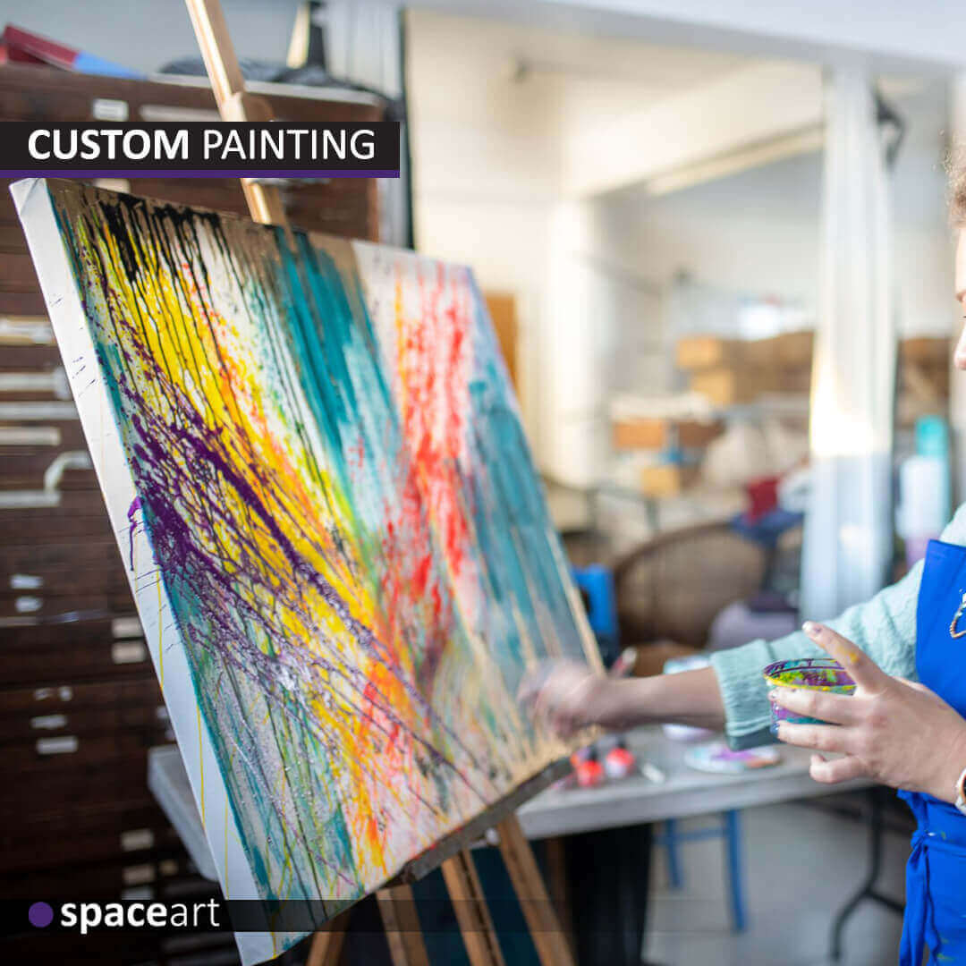 Custom abstract painting by Space Art, bespoke luxury art creation in Lebanon, Jordan, Iraq, UAE, Kuwait, Saudi Arabia, Qatar, Oman, Egypt, Nigeria, South Africa, Cyprus, Canada, and the USA.