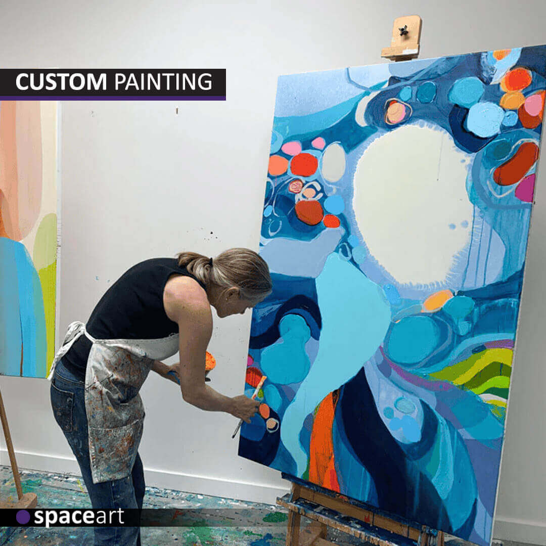 Custom abstract painting by Space Art, bespoke luxury art creation in Lebanon, Jordan, Iraq, UAE, Kuwait, Saudi Arabia, Qatar, Oman, Egypt, Nigeria, South Africa, Cyprus, Canada, and the USA.