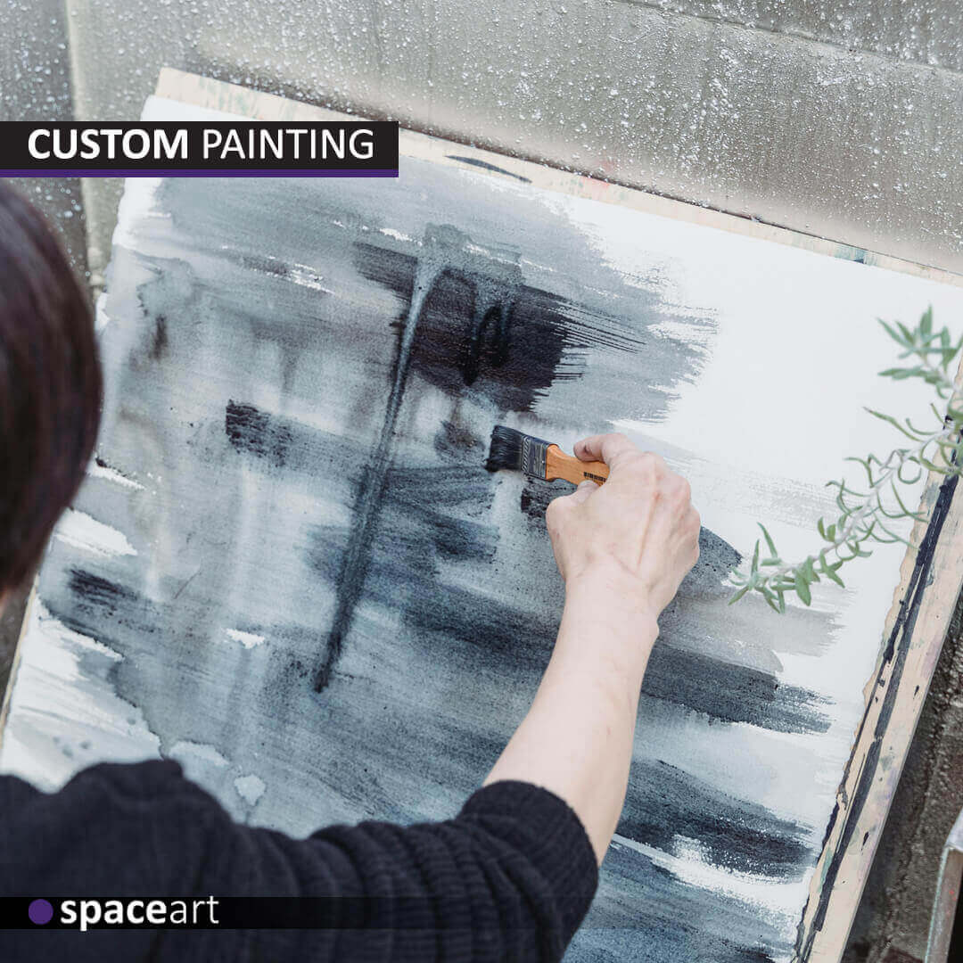 Custom abstract painting by Space Art, bespoke luxury art creation in Lebanon, Jordan, Iraq, UAE, Kuwait, Saudi Arabia, Qatar, Oman, Egypt, Nigeria, South Africa, Cyprus, Canada, and the USA.