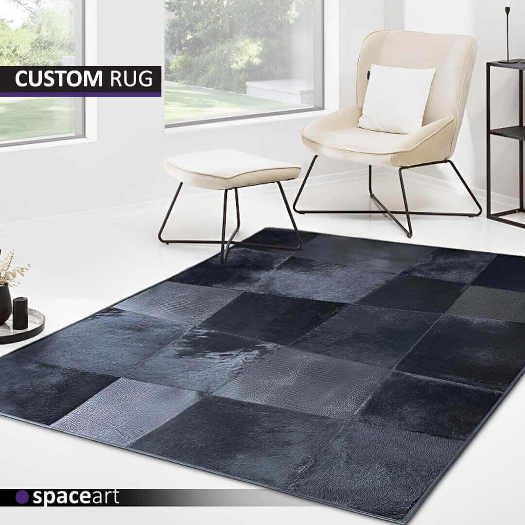 Custom leather rug by Space Art, bespoke luxury art creation in Lebanon, Jordan, Iraq, UAE, Kuwait, Saudi Arabia, Qatar, Oman, Egypt, Nigeria, South Africa, Cyprus, Canada, and the USA.