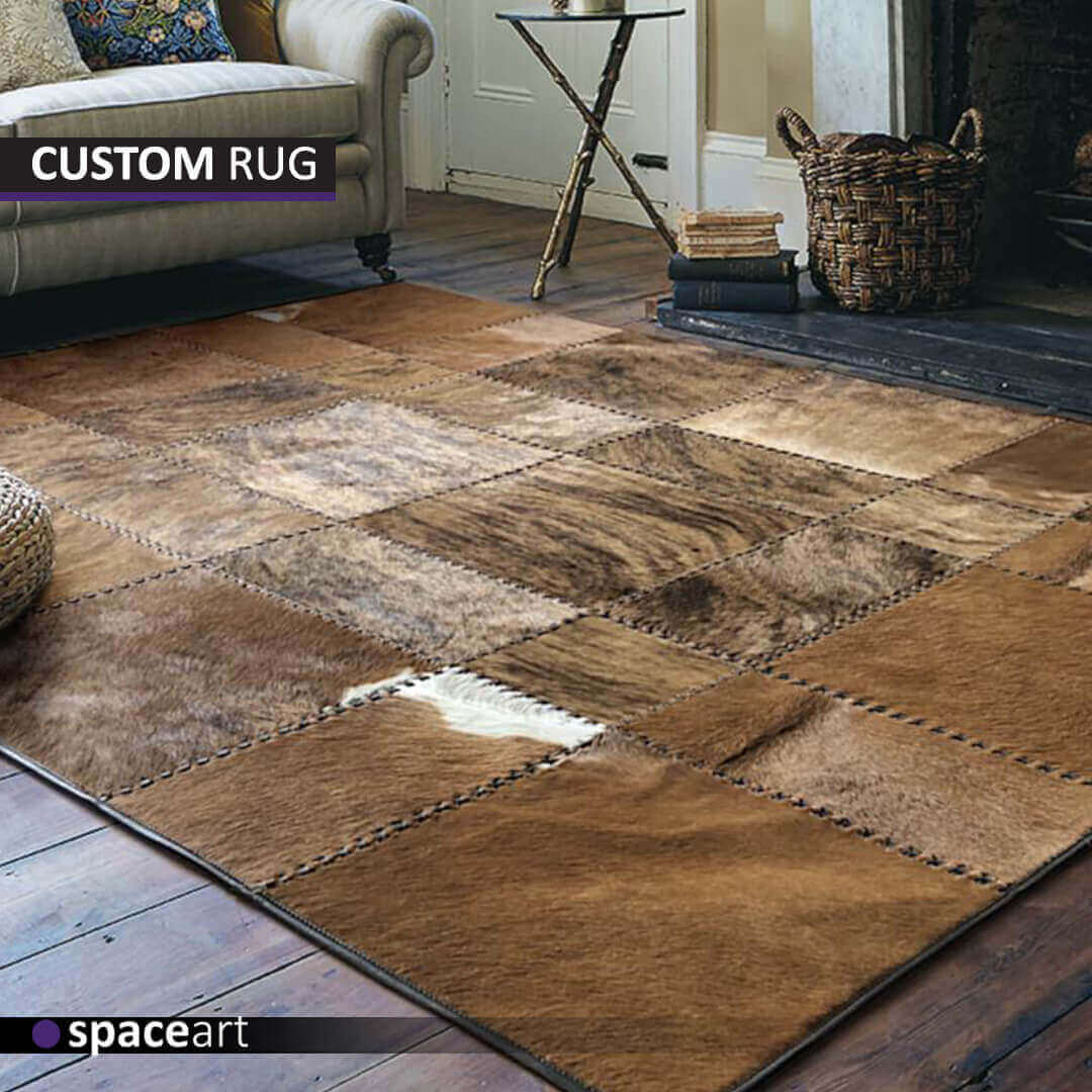 Custom leather rug by Space Art, bespoke luxury art creation in Lebanon, Jordan, Iraq, UAE, Kuwait, Saudi Arabia, Qatar, Oman, Egypt, Nigeria, South Africa, Cyprus, Canada, and the USA.