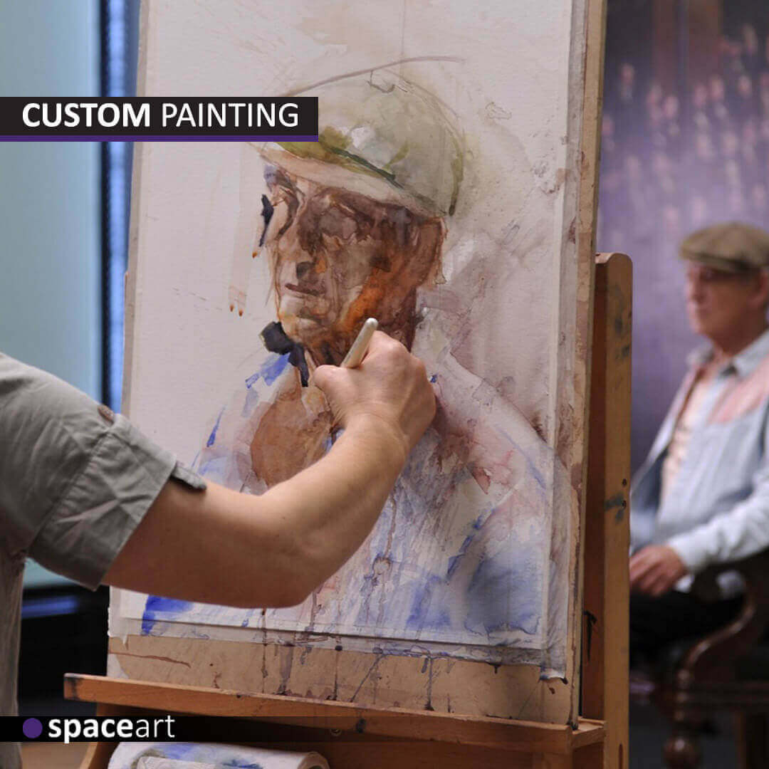 Custom portrait painting by Space Art, bespoke luxury art creation in Lebanon, Jordan, Iraq, UAE, Kuwait, Saudi Arabia, Qatar, Oman, Egypt, Nigeria, South Africa, Cyprus, Canada, and the USA.