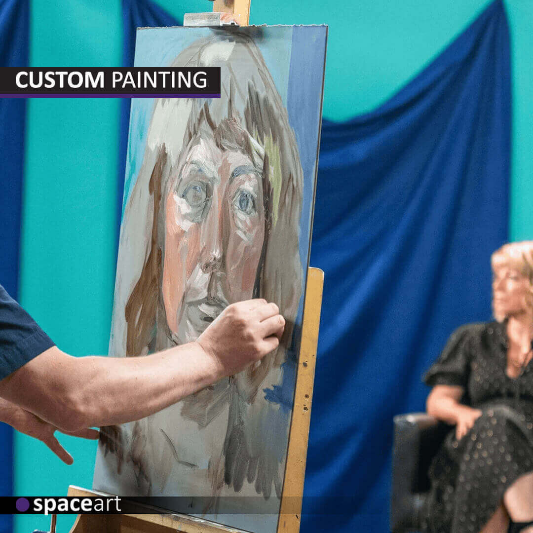 Custom portrait painting by Space Art, bespoke luxury art creation in Lebanon, Jordan, Iraq, UAE, Kuwait, Saudi Arabia, Qatar, Oman, Egypt, Nigeria, South Africa, Cyprus, Canada, and the USA.