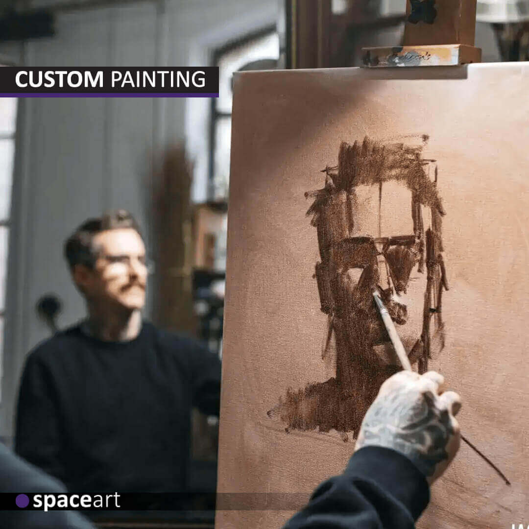 Custom portrait painting by Space Art, bespoke luxury art creation in Lebanon, Jordan, Iraq, UAE, Kuwait, Saudi Arabia, Qatar, Oman, Egypt, Nigeria, South Africa, Cyprus, Canada, and the USA.