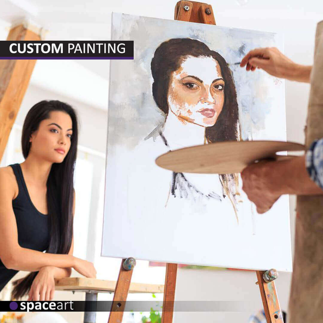 Custom portrait painting by Space Art, bespoke luxury art creation in Lebanon, Jordan, Iraq, UAE, Kuwait, Saudi Arabia, Qatar, Oman, Egypt, Nigeria, South Africa, Cyprus, Canada, and the USA.