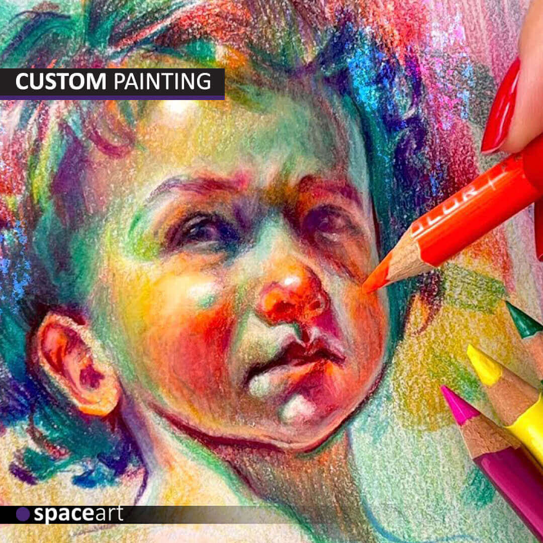 Custom portrait painting by Space Art, bespoke luxury art creation in Lebanon, Jordan, Iraq, UAE, Kuwait, Saudi Arabia, Qatar, Oman, Egypt, Nigeria, South Africa, Cyprus, Canada, and the USA.