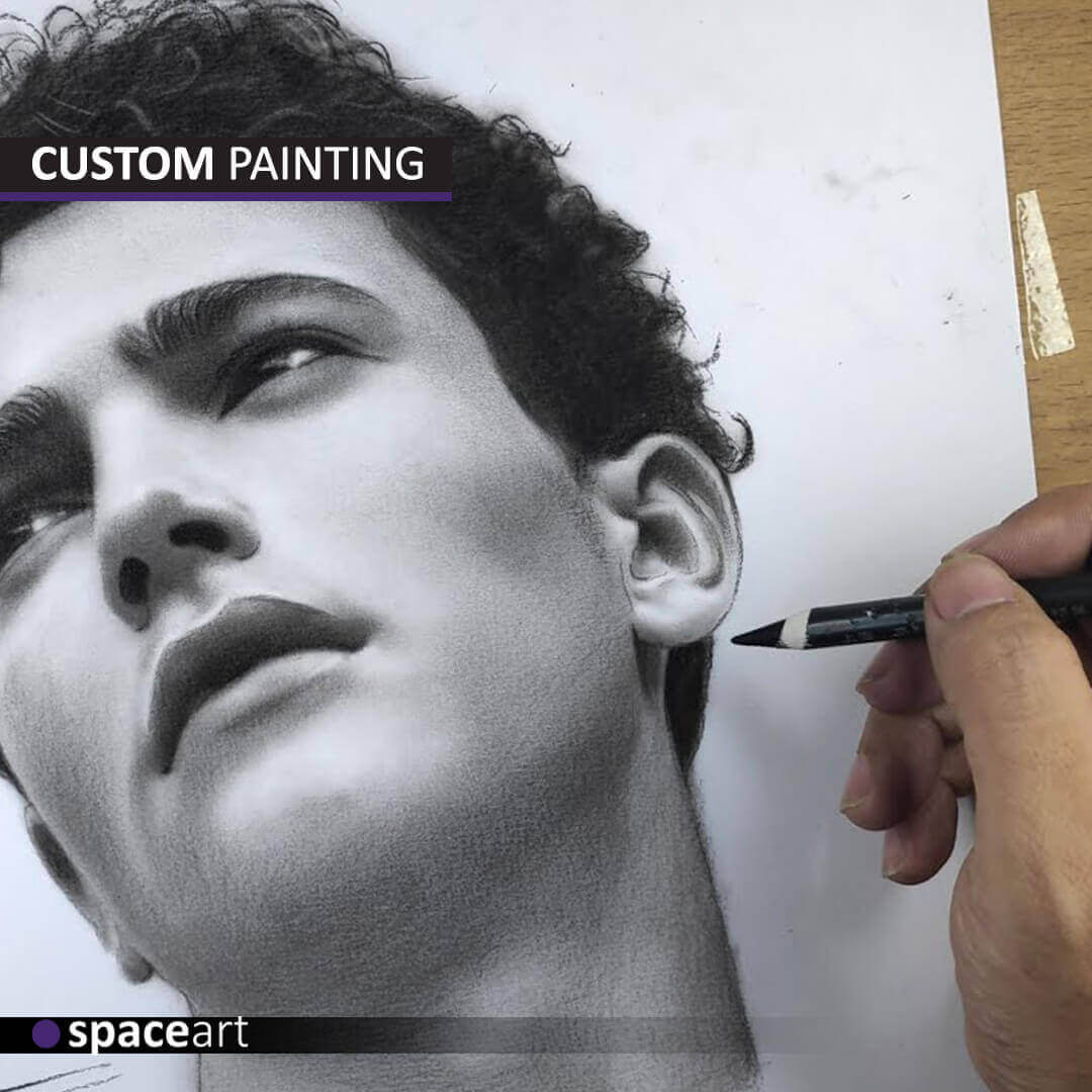 Custom portrait painting by Space Art, bespoke luxury art creation in Lebanon, Jordan, Iraq, UAE, Kuwait, Saudi Arabia, Qatar, Oman, Egypt, Nigeria, South Africa, Cyprus, Canada, and the USA.