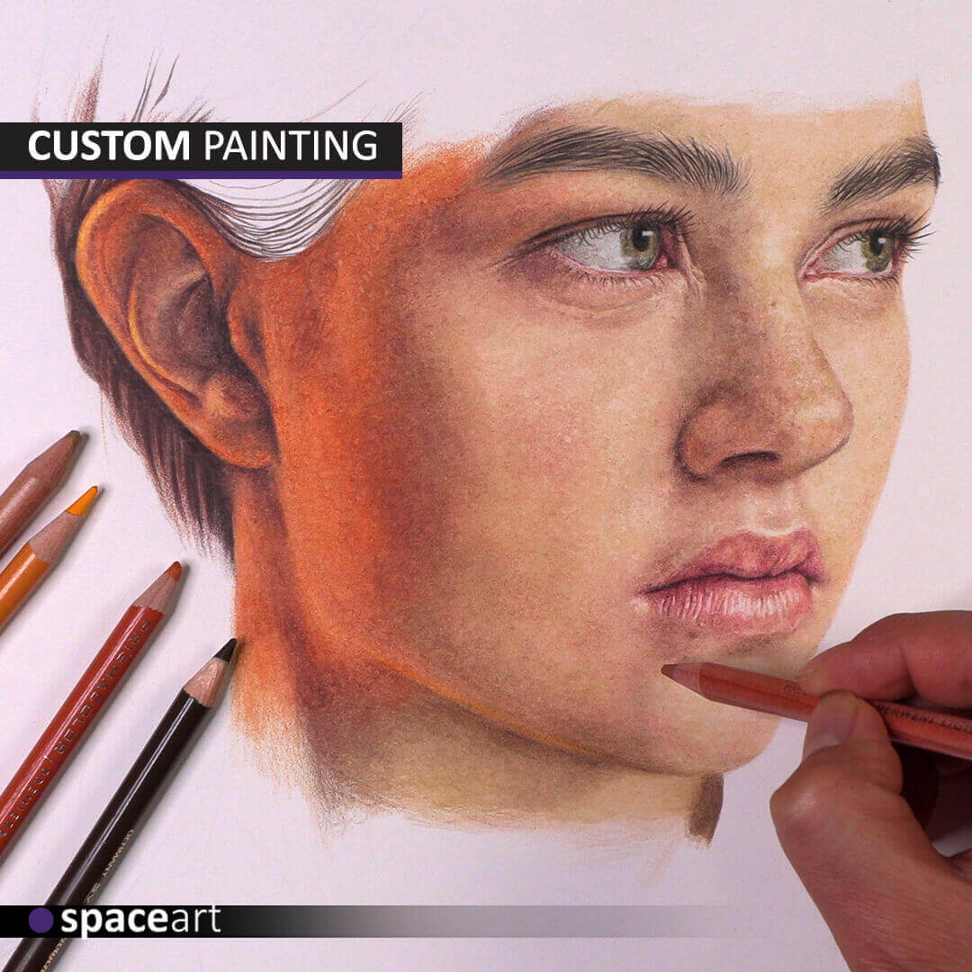 Custom portrait painting by Space Art, bespoke luxury art creation in Lebanon, Jordan, Iraq, UAE, Kuwait, Saudi Arabia, Qatar, Oman, Egypt, Nigeria, South Africa, Cyprus, Canada, and the USA.