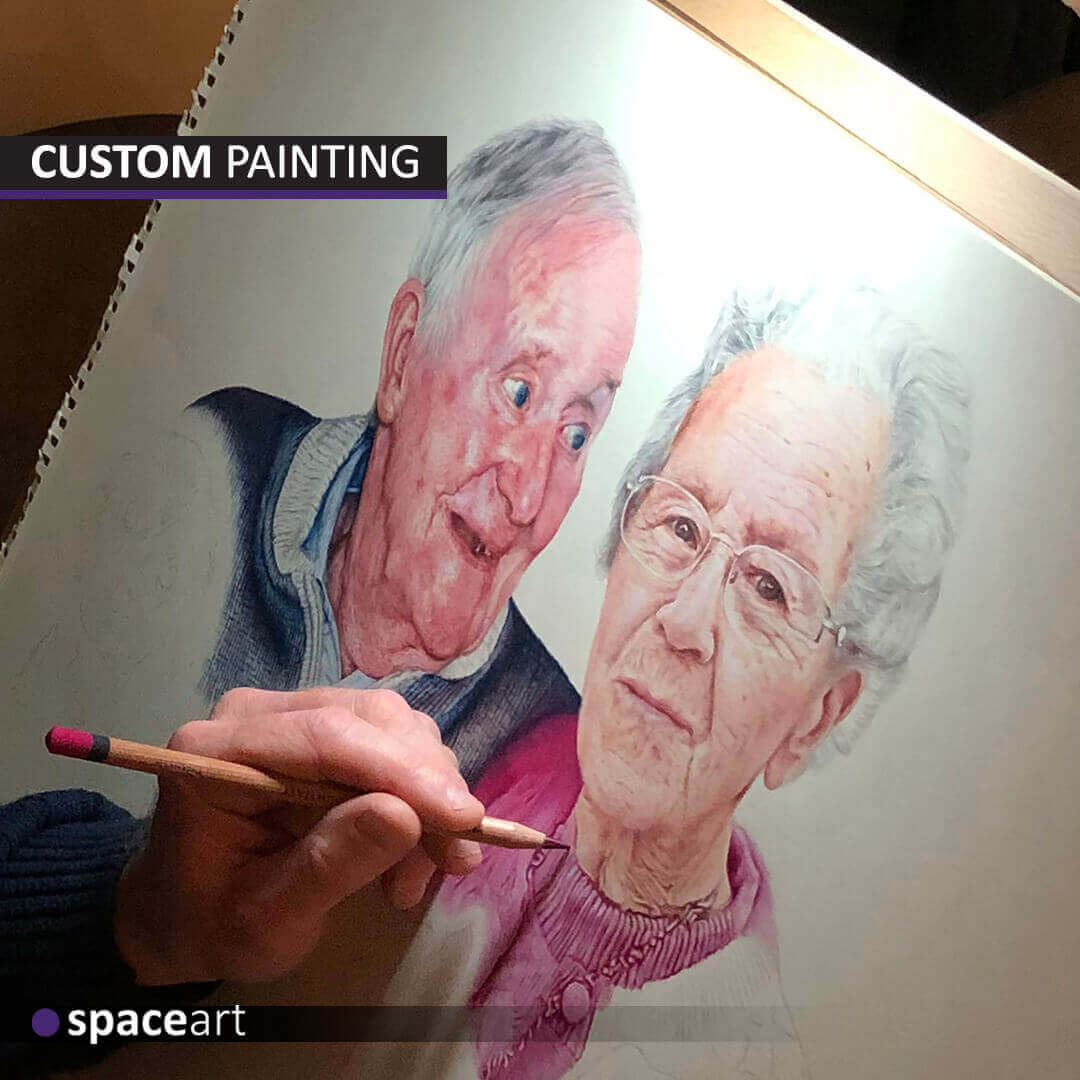 Custom portrait painting by Space Art, bespoke luxury art creation in Lebanon, Jordan, Iraq, UAE, Kuwait, Saudi Arabia, Qatar, Oman, Egypt, Nigeria, South Africa, Cyprus, Canada, and the USA.