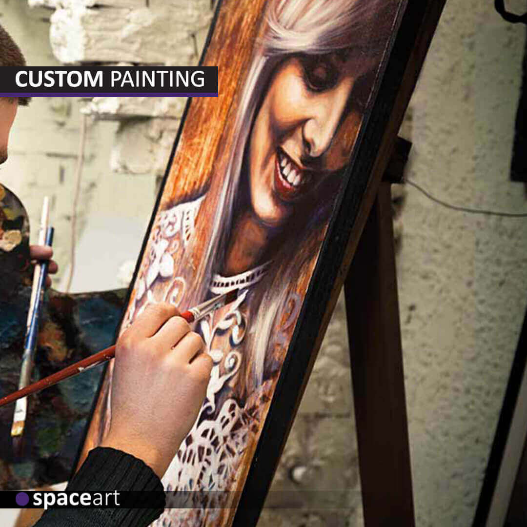 Custom portrait painting by Space Art, bespoke luxury art creation in Lebanon, Jordan, Iraq, UAE, Kuwait, Saudi Arabia, Qatar, Oman, Egypt, Nigeria, South Africa, Cyprus, Canada, and the USA.