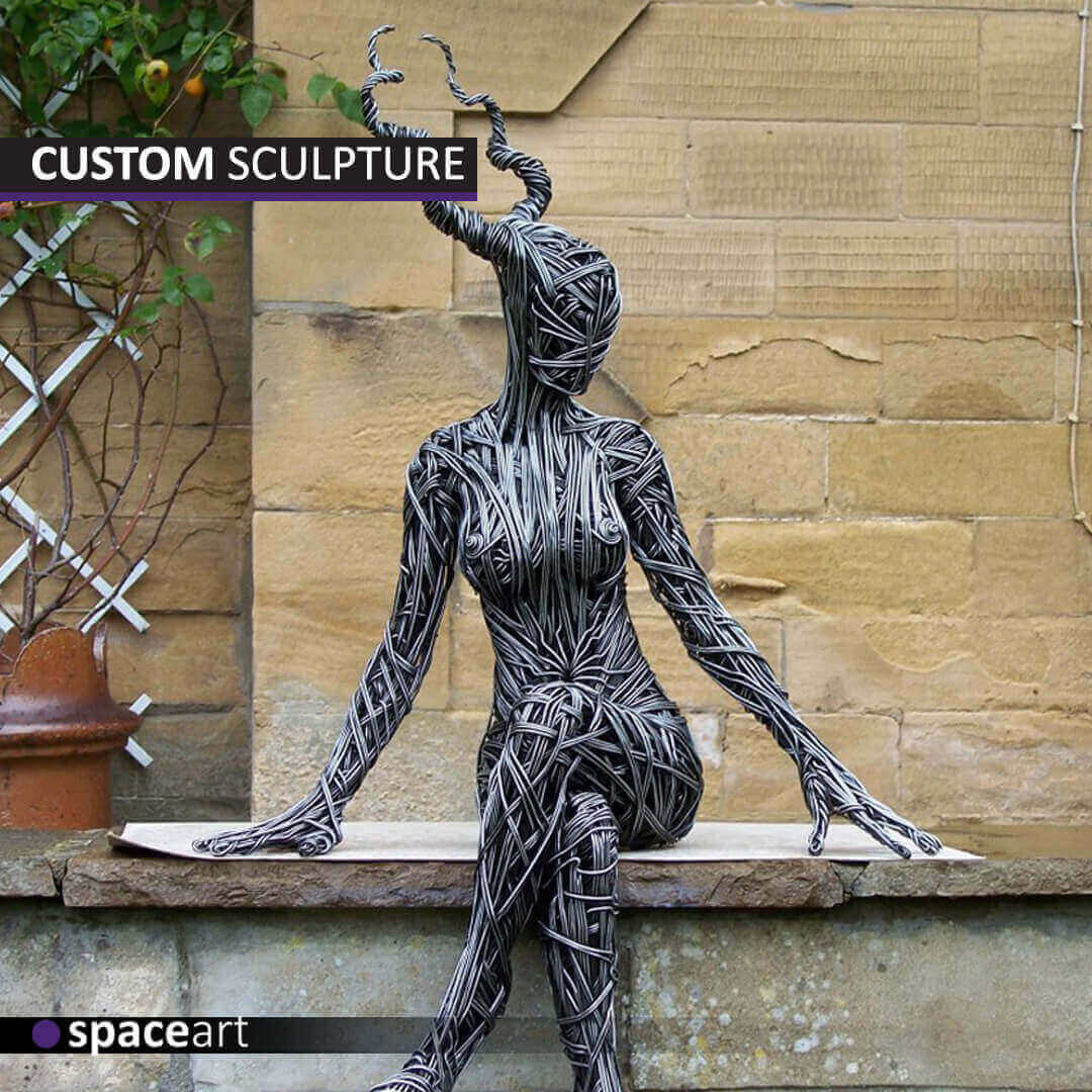 Figurative sculpture depicting human or animal form, artistically crafted for dynamic visual appeal