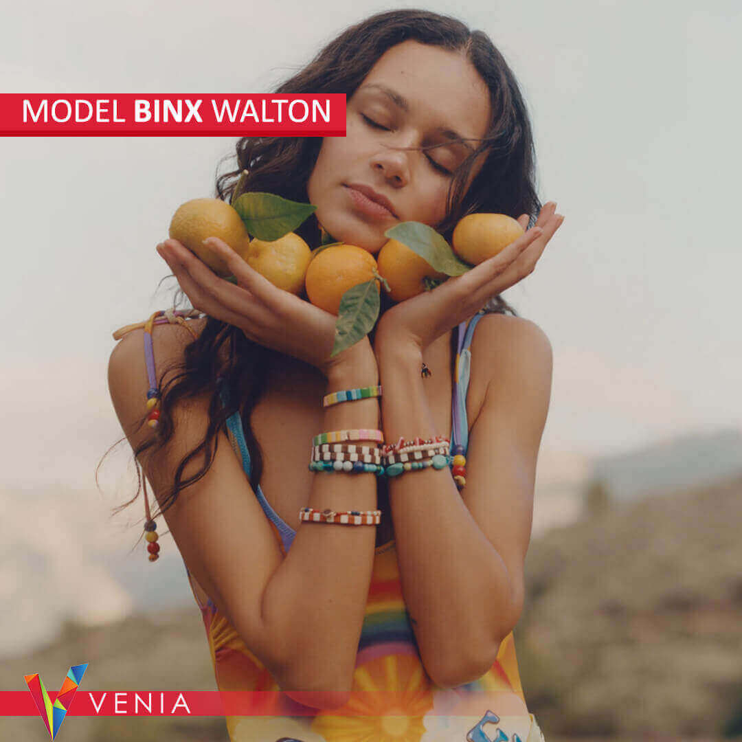 Professional female model from Venia Agency in a glamorous photoshoot.