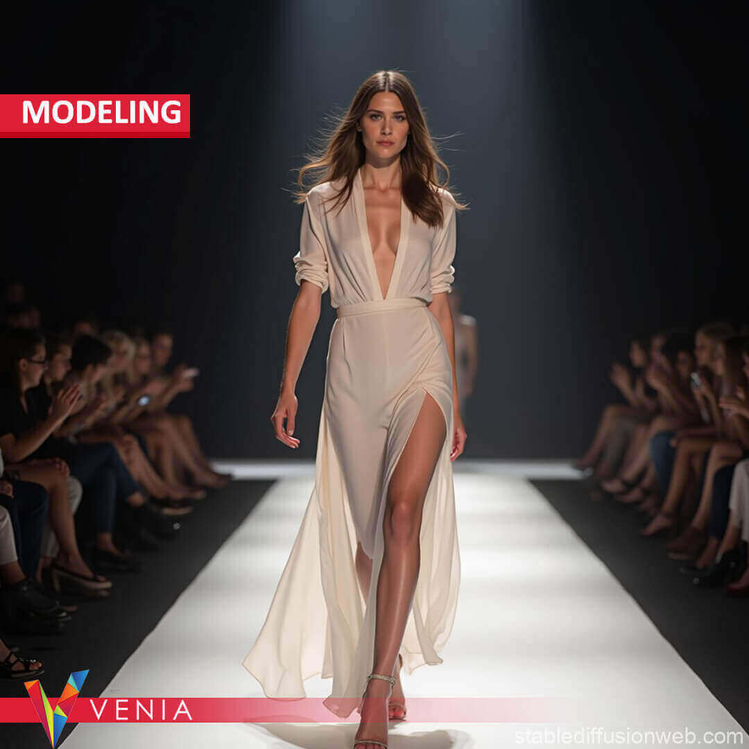 Female model walking on a runway at a fashion show for Venια Agency on The Momentum.ca