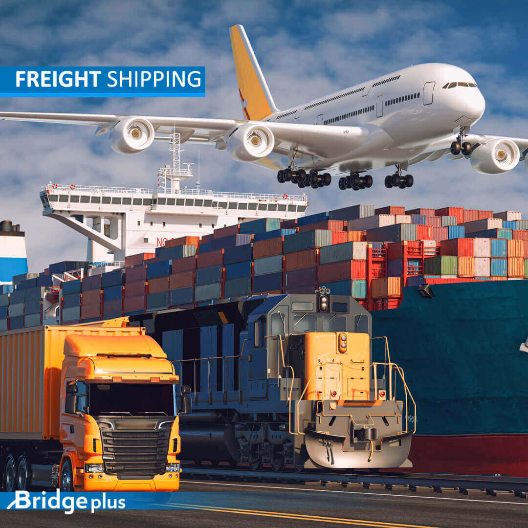 Freight shipping services by Bridge Plus, efficient global trade logistics in Lebanon, Jordan, Iraq, UAE, Kuwait, Saudi Arabia, Qatar, Oman, Egypt, Nigeria, South Africa, Cyprus, Canada, and the USA.