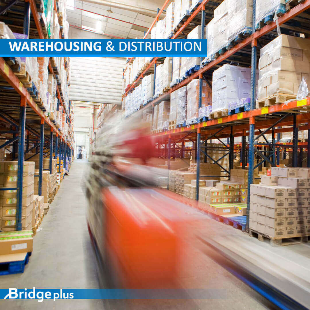 Warehousing & distribution services by Bridge Plus, secure storage and efficient logistics for global trade in Lebanon, Jordan, Iraq, UAE, Kuwait, Saudi Arabia, Qatar, Oman, Egypt, Nigeria, South Africa, Cyprus, Canada, and the USA.