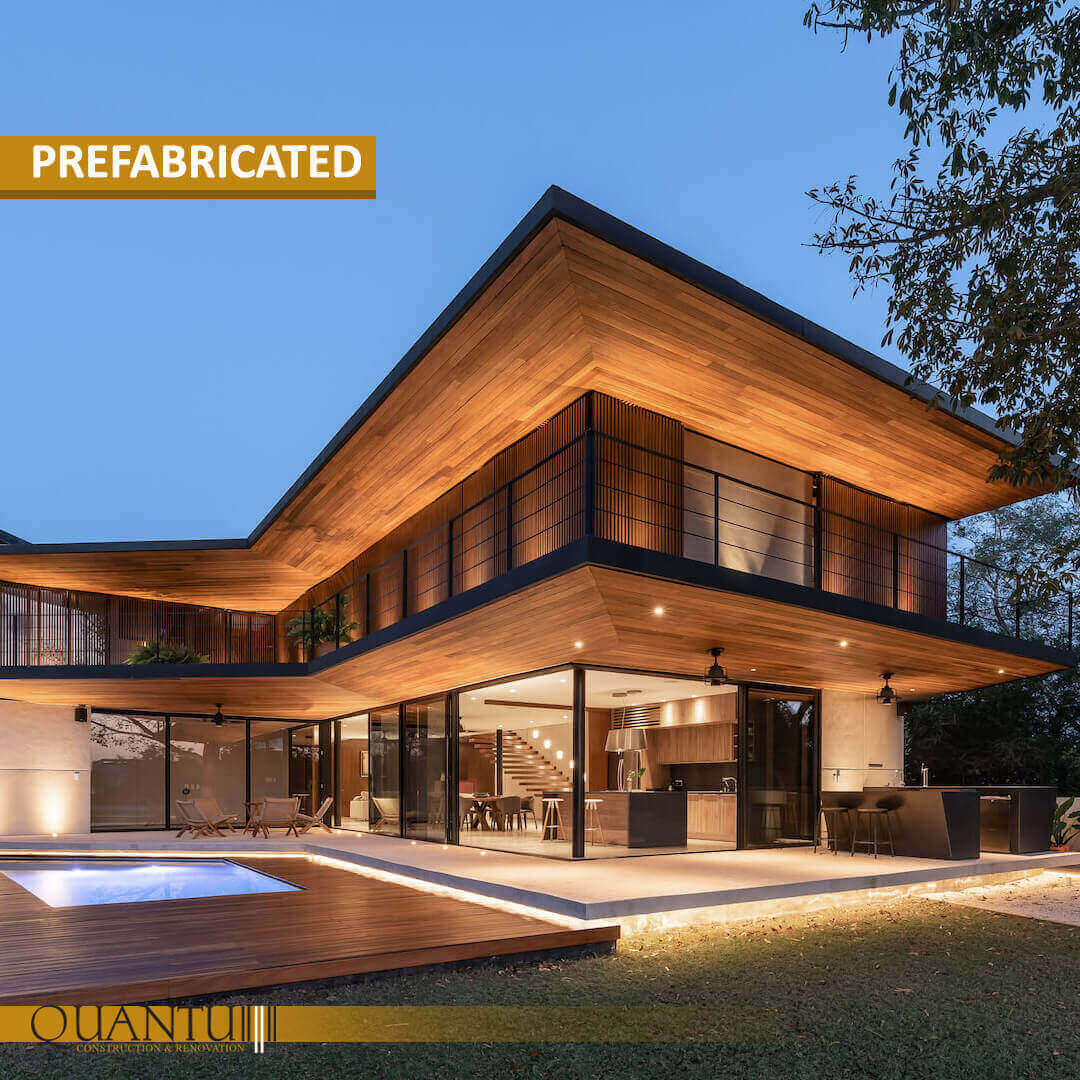 Luxury prefabricated house by Quantum, showcasing modern design, efficient construction, and bespoke customization for residential and commercial spaces. Available in Lebanon, Jordan, Iraq, UAE, Kuwait, Saudi Arabia, Qatar, Oman, Egypt, Nigeria, South Africa, Cyprus, Canada, and the USA.