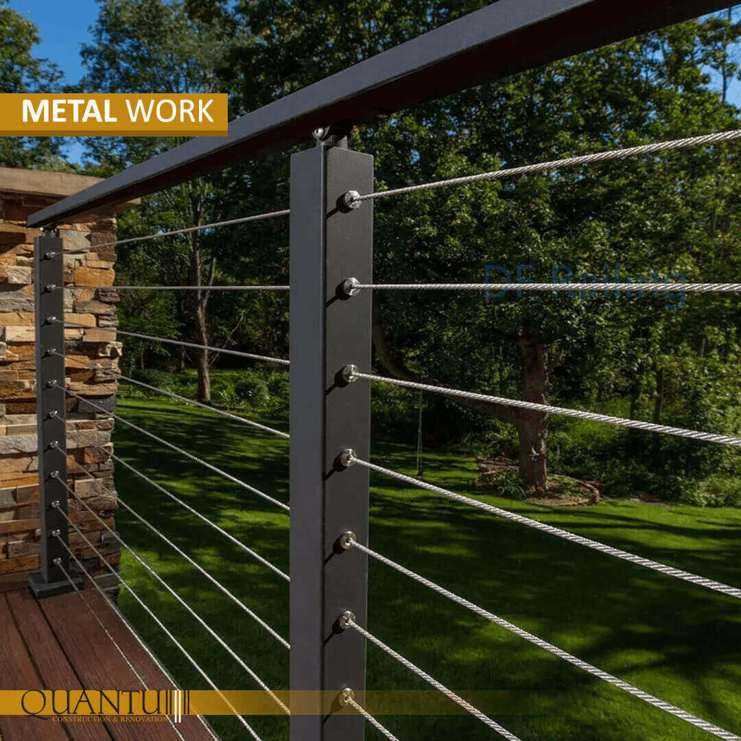 Modern metal handrail installation by Quantum, showcasing precision craftsmanship and sleek design for residential and commercial spaces. Available in Lebanon, Jordan, Iraq, UAE, Kuwait, Saudi Arabia, Qatar, Oman, Egypt, Nigeria, South Africa, Cyprus, Canada, and the USA.